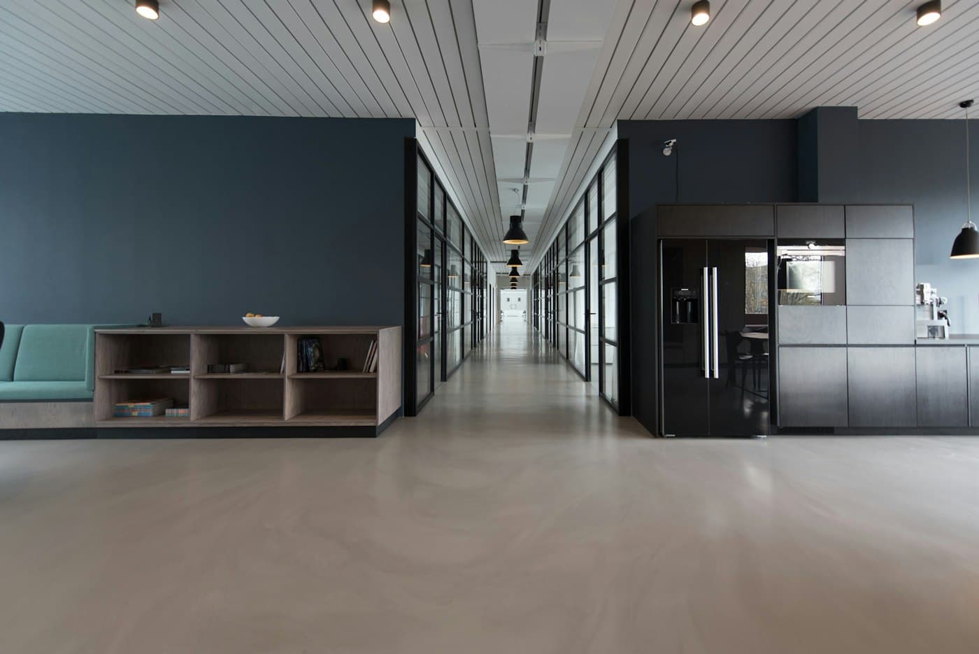 Finished office interior with glass partitions