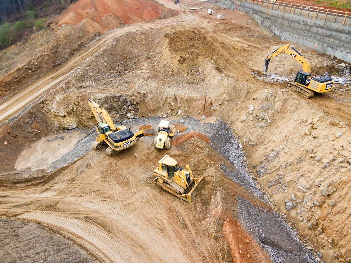 Earthworks and site preparation with excavators